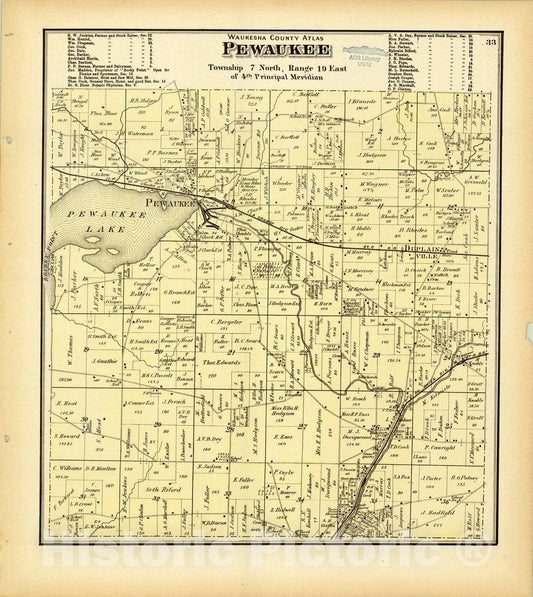 Map : Waukesha County, Wisconsin 1873 9, Antique Vintage Reproduction