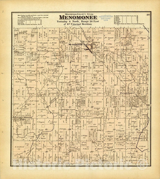 Map : Waukesha County, Wisconsin 1873 13, Antique Vintage Reproduction