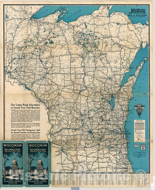 Map : Wisconsin 1932 2, Wisconsin and Milwaukee Metropolitan Area , Antique Vintage Reproduction
