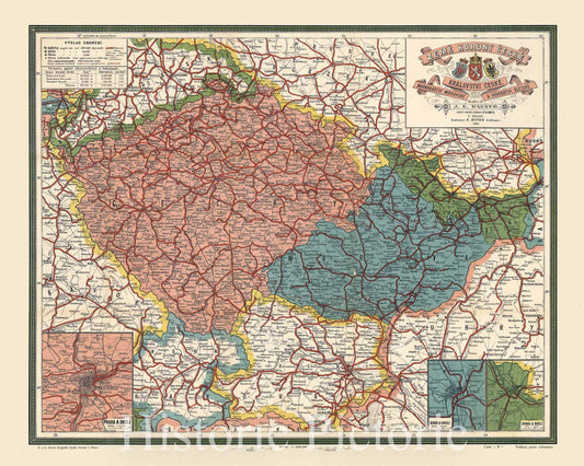 Map : Czech Republic 1906, Zeme Koruny Ceske : Kralovstvi Ceske, Markrabstvi Moravske a Vevodstvi Slezske , Antique Vintage Reproduction