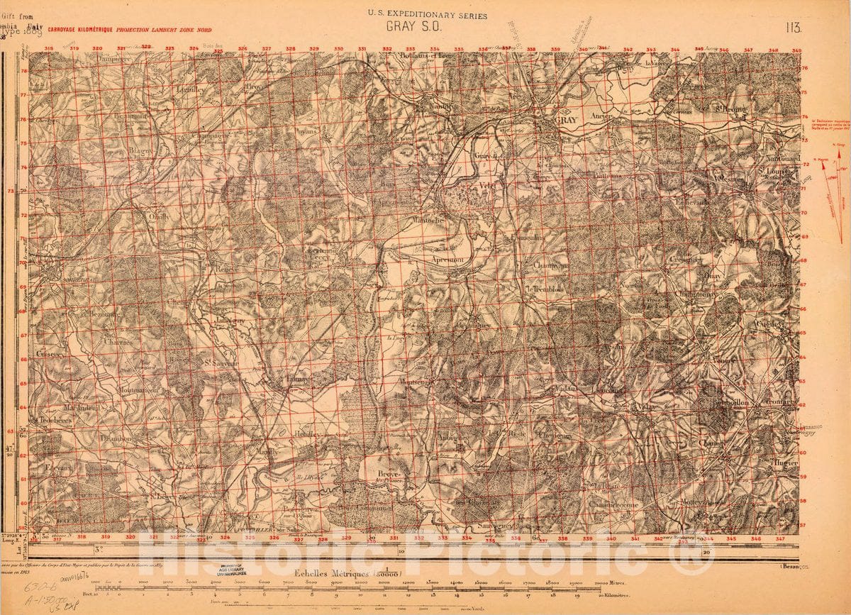 Map : France 1918- 165, [Topographic maps of France], Antique Vintage Reproduction