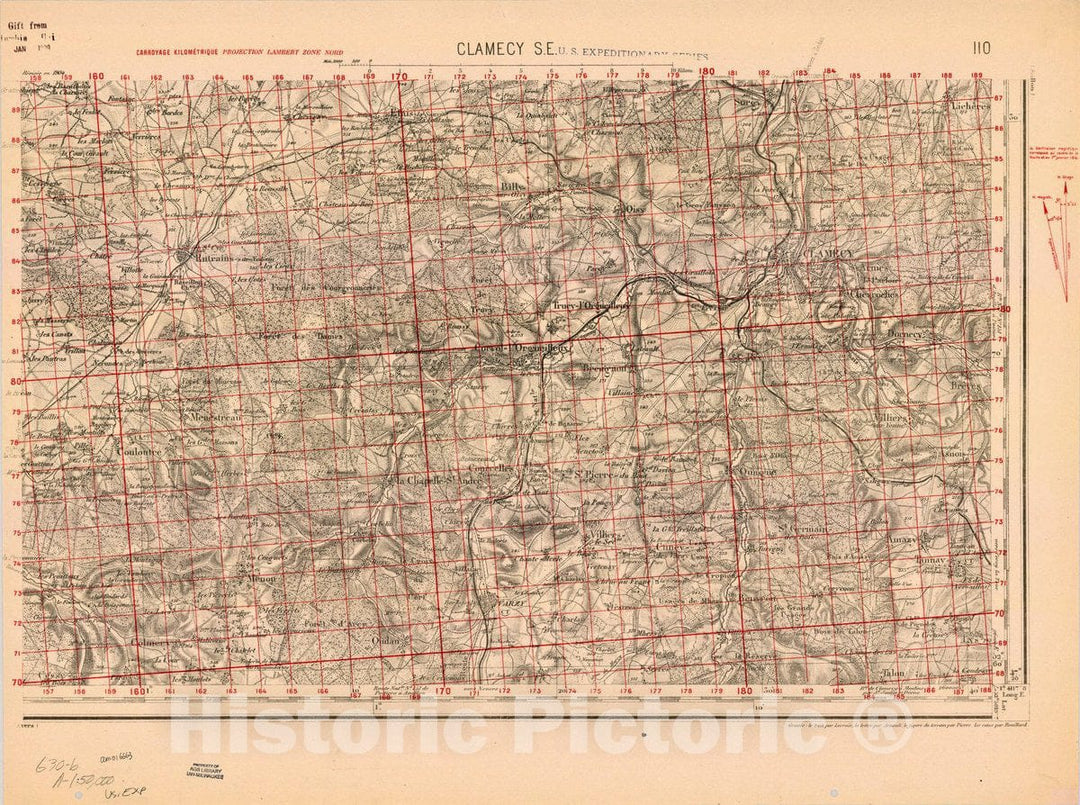 Map : France 1918- 181, [Topographic maps of France], Antique Vintage Reproduction