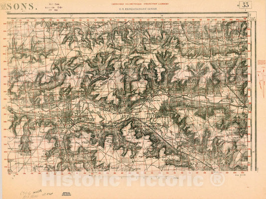 Map : France 1918- 4, [Topographic maps of France], Antique Vintage Reproduction