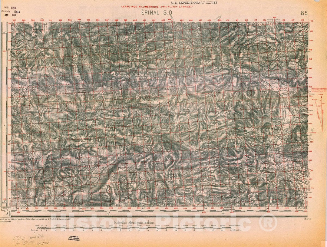Map : France 1918- 45, [Topographic maps of France], Antique Vintage Reproduction