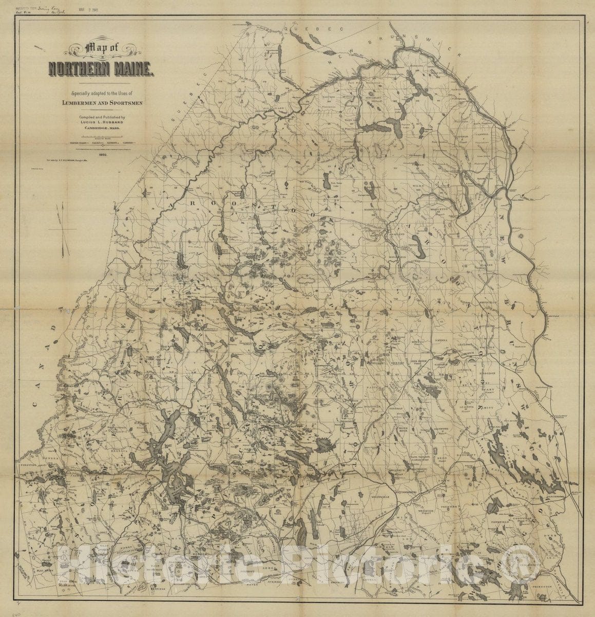 Map : Northern Maine 1900, Map of northern Maine : specially adapted to the uses of lumbermen and sportsmen , Antique Vintage Reproduction