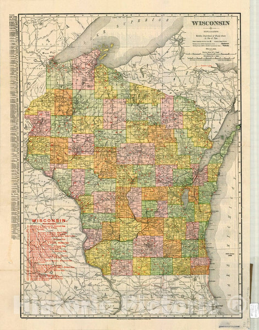 Map : Wisconsin 1909, Wisconsin , Antique Vintage Reproduction