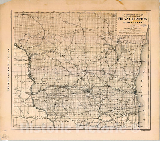 Map : Wisconsin 1879, Triangulation of Wisconsin to 1879 inclusive , Antique Vintage Reproduction