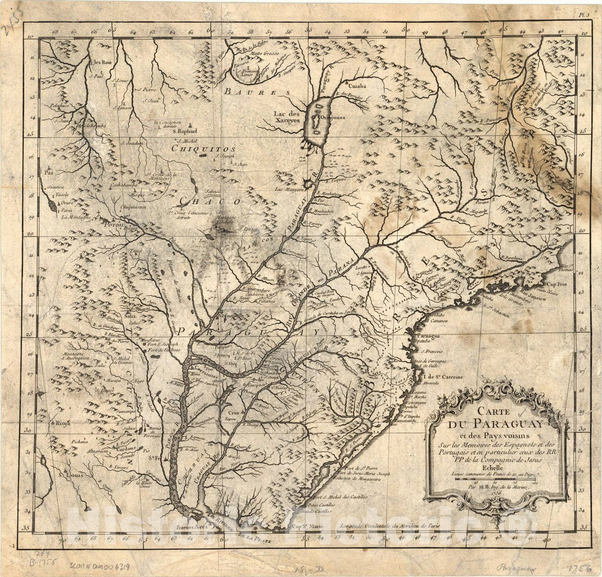 Historic Map : Paraguay 1756, Carte du Paraguay et des Pays voisins : sur les Memoires des Espagnoles et des Portugais et en particulier ceux des RR. PP. de la Compagnie de Jesus