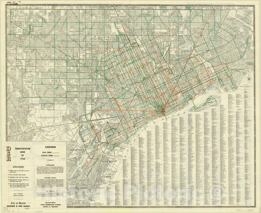 Map : Detroit, Michigan 1948 1, DSR transportation guide of 1948 , Antique Vintage Reproduction