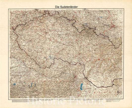 Map : Sudetenland (Czech Republic) 1938, Die Sudetenlander , Antique Vintage Reproduction
