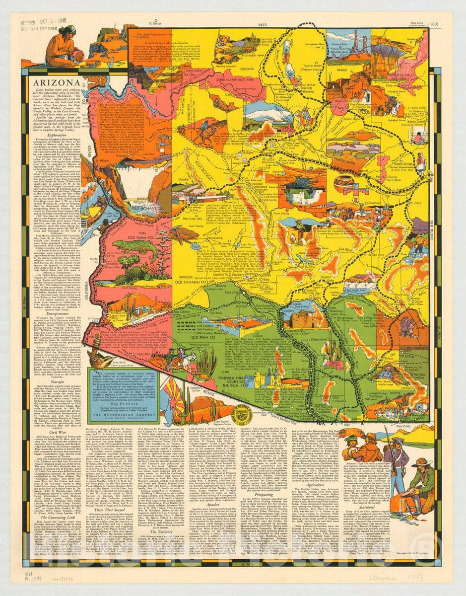 Map : Arizona 1939, Arizona , Antique Vintage Reproduction