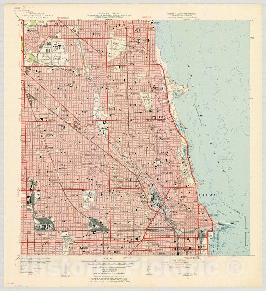 Map : Chicago, Illinois 1959, Chicago Loop quadrangle : Illinois-Cook Co., 7.5 minute series (topographic) , Antique Vintage Reproduction