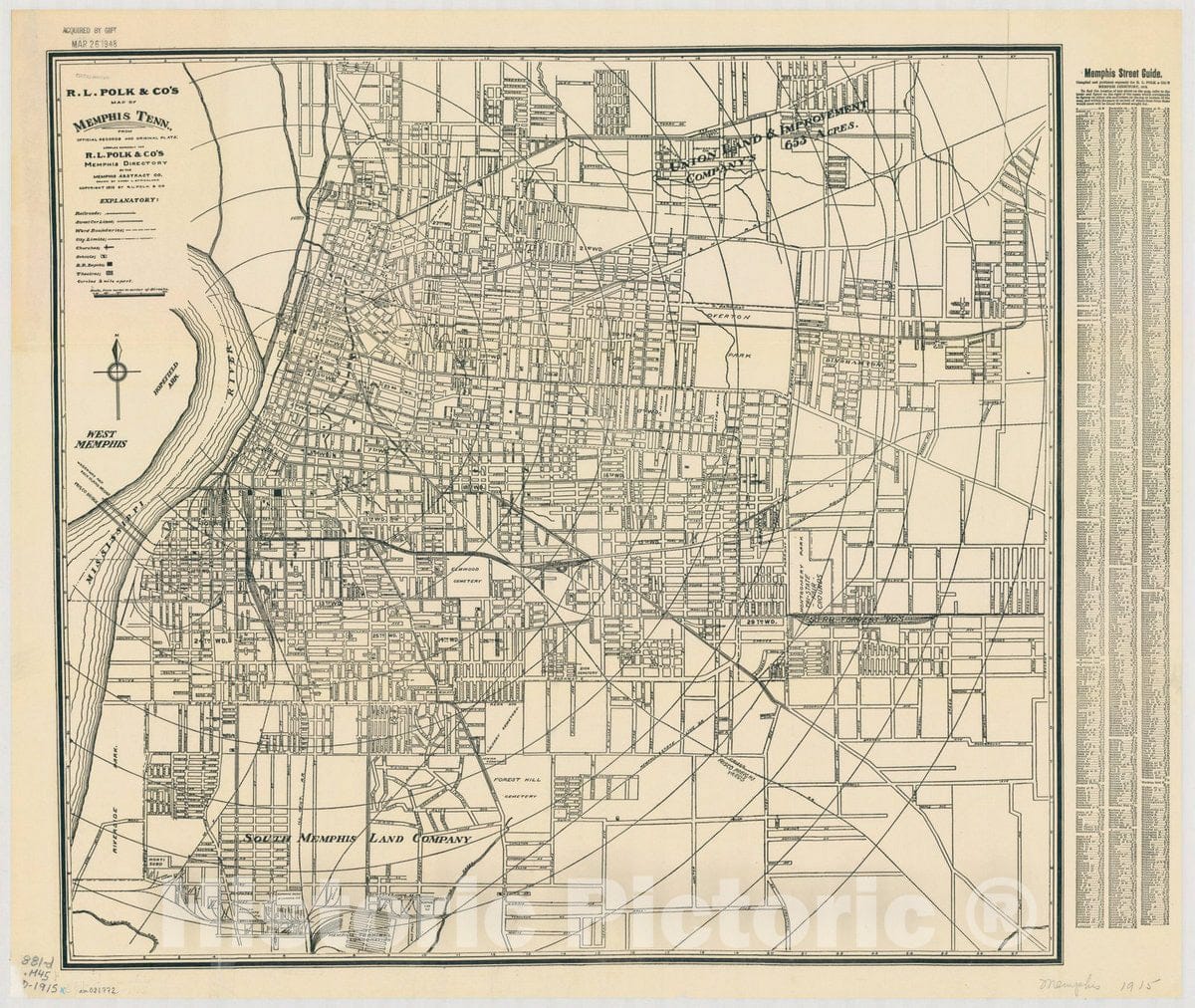 Map : Memphis, Tennessee 1915, R.L. Polk & Co's map of Memphis, Tenn. , Antique Vintage Reproduction