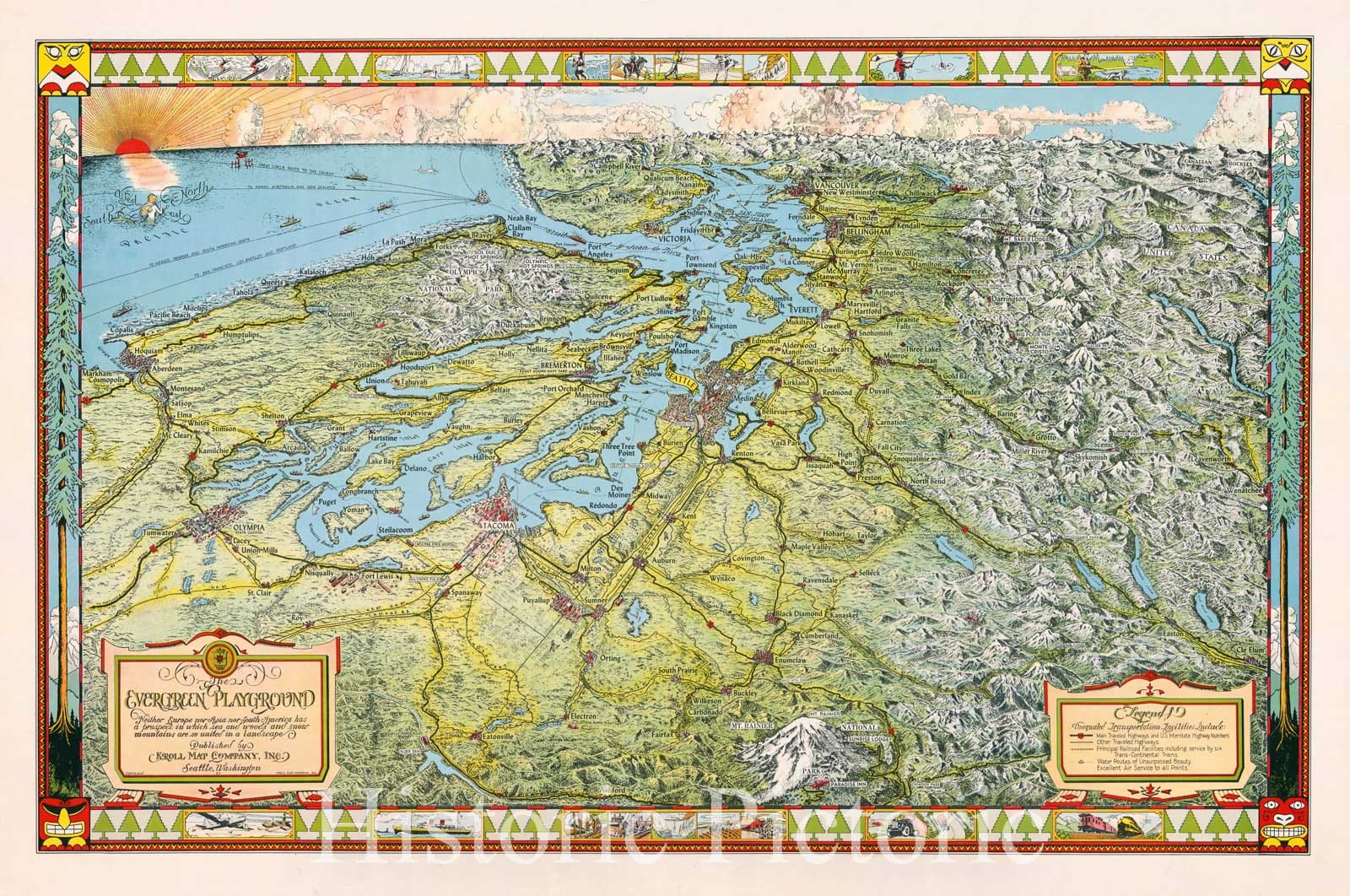 Map : Puget Sound, Washington 194-?, Antique Vintage Reproduction