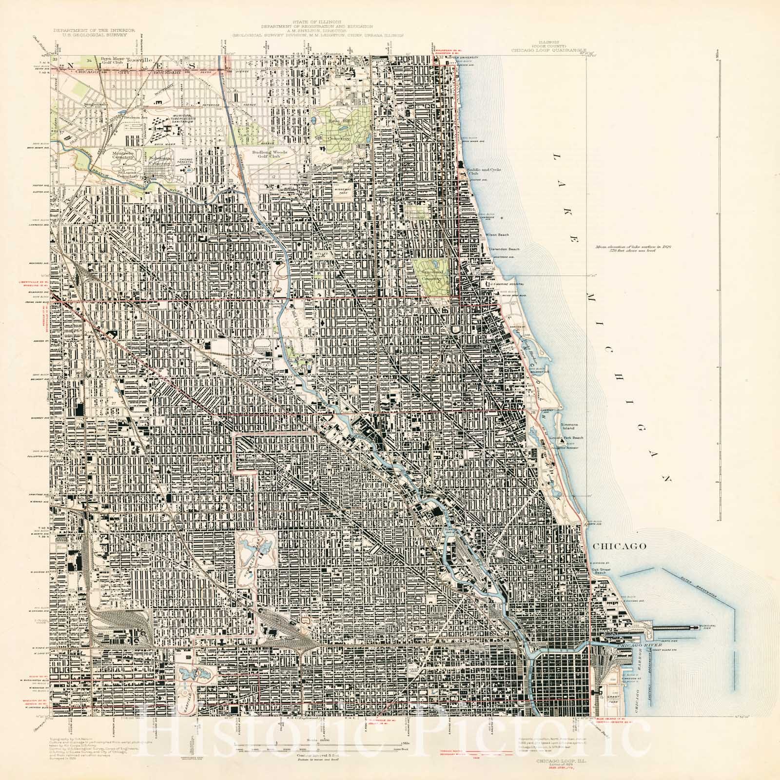 Map : Chicago, Illinois 1929, Illinois (Cook County), Chicago Loop quadrangle , Antique Vintage Reproduction
