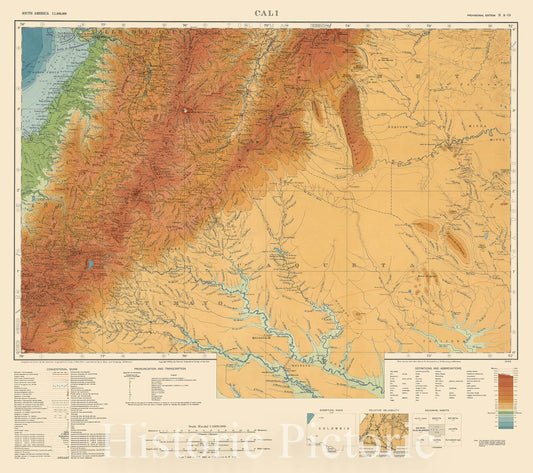 Map : Cali, Colombia 1942 1, Map of Hispanic America, Antique Vintage Reproduction
