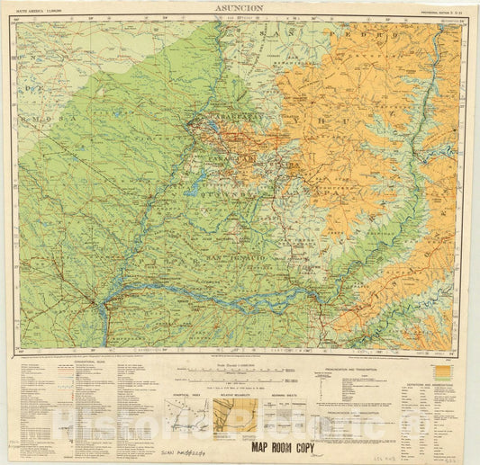 Map : Asuncion, Paraguay 1943, Map of Hispanic America, Antique Vintage Reproduction