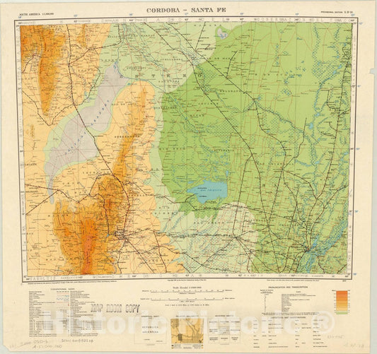 Map : Cordoba-Sante Fe, Argentina 1935, Map of Hispanic America, Antique Vintage Reproduction