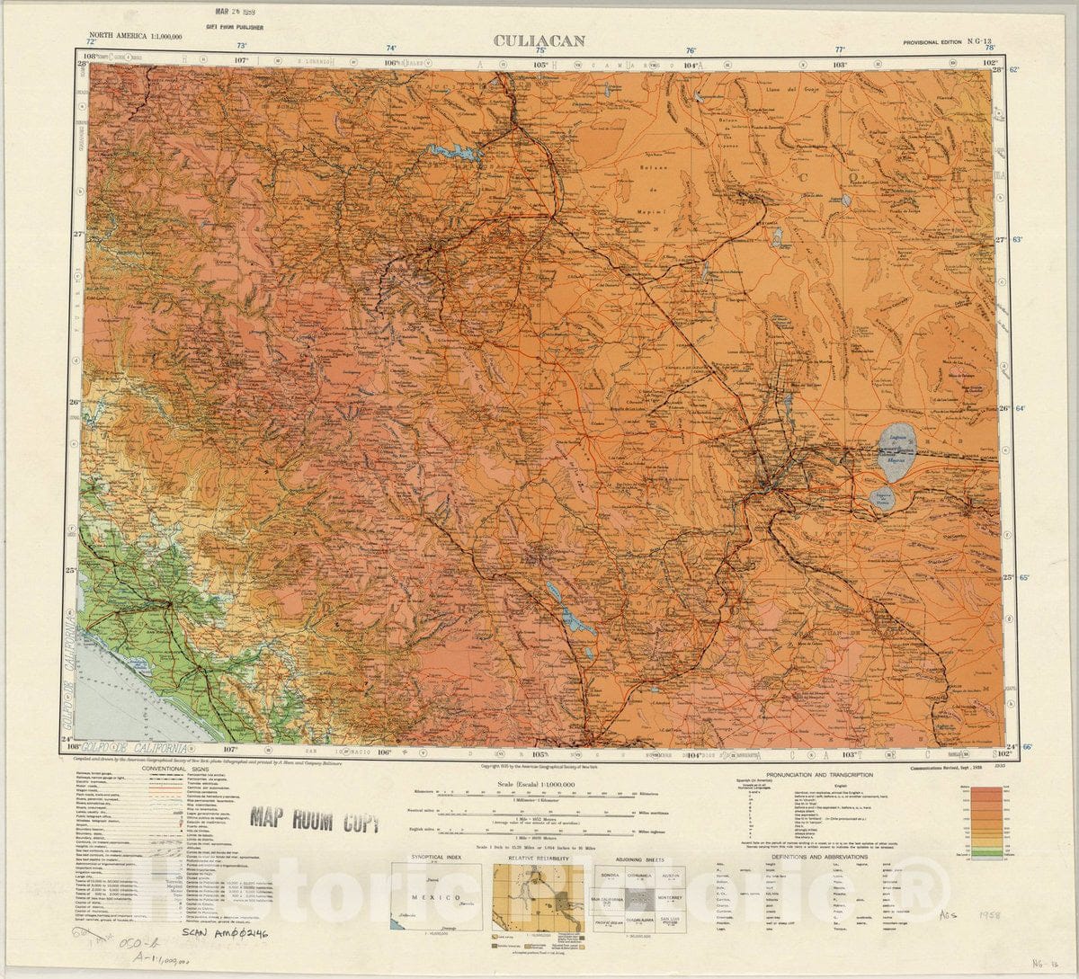 Map : Culiacan, Mexico 1935 2, Map of Hispanic America, Antique Vintage Reproduction