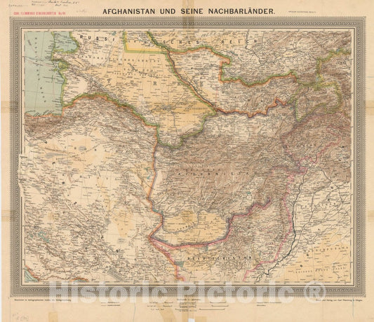 Map : Afghanistan 1914, Afghanistan und seine Nachbarlander , Antique Vintage Reproduction