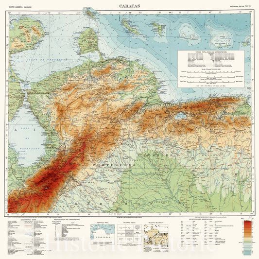 Map : Caracas, Venezuela 1945, South American 1:1,000,000. Caracas , Antique Vintage Reproduction