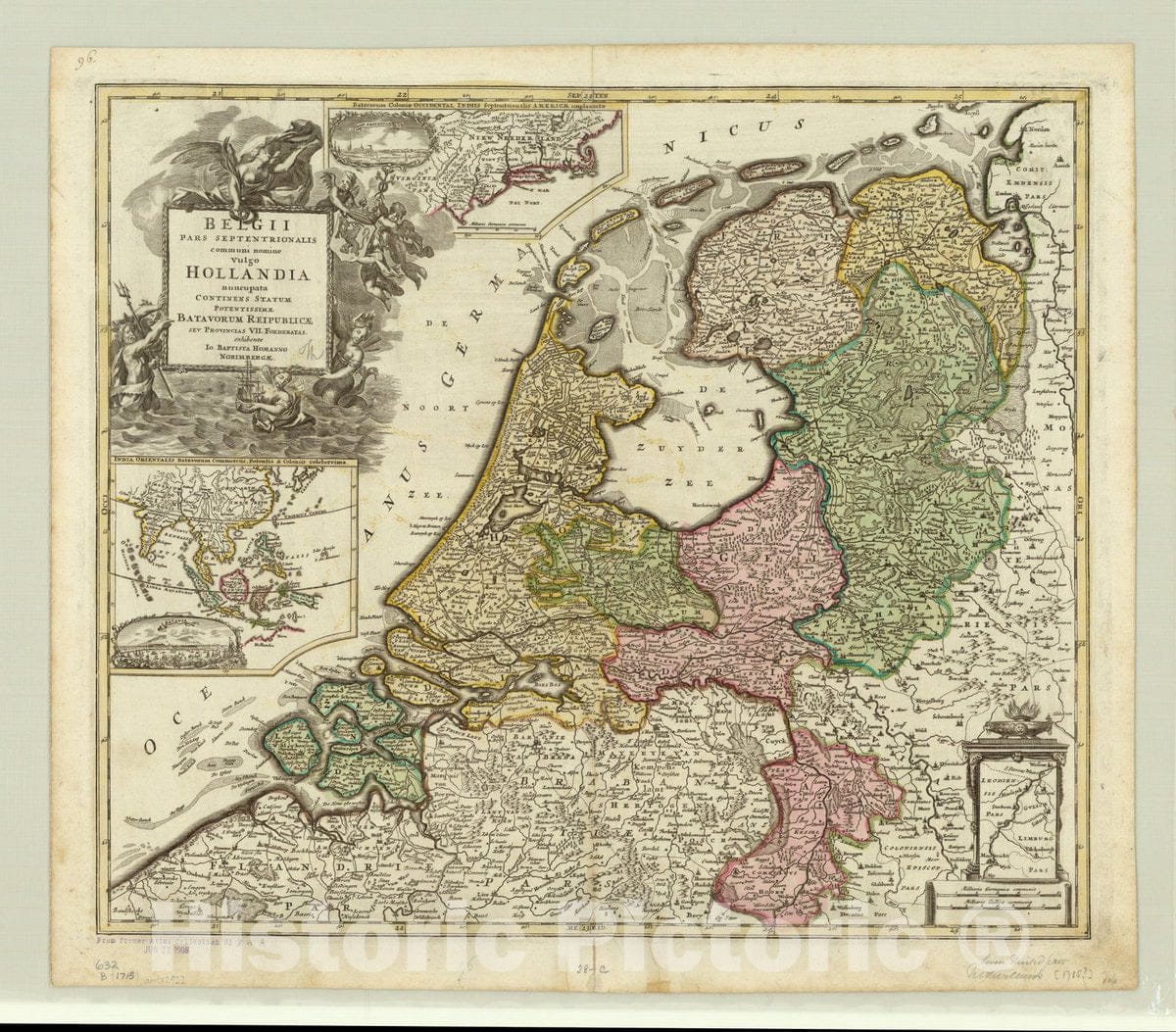 Historic Map : Belgium 1715, Belgii pars septentrionalis communi nomine vulgo Hollandia nuncupata continens statum potentissimae Batavorum Reipublicea sev provincias VII foederatas