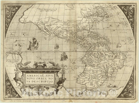Map : America 1570, Americae sive novi orbis nova descriptio, Antique Vintage Reproduction