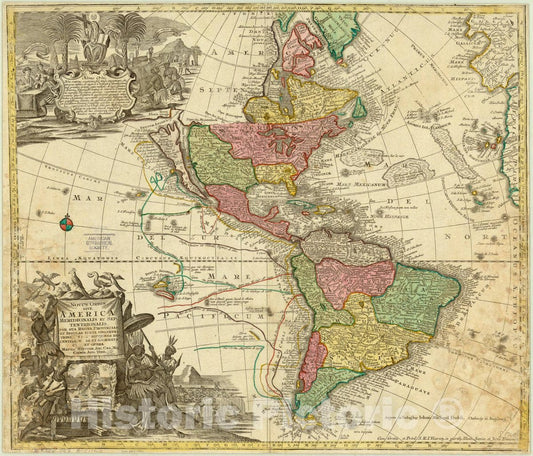 Map : America 1740, Novus orbis sive America meridionalis et septentrionalis [cartographic material] : per sua regna provincia et insulas iuxta observationes recentiss