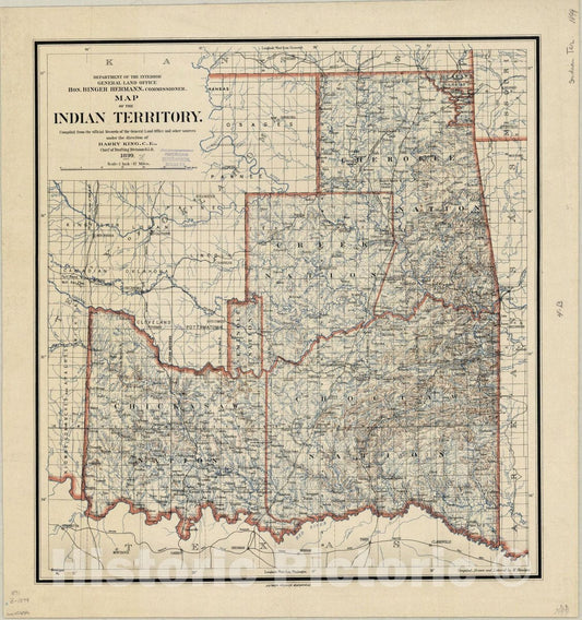 Map : Indian Territory 1899, Map of the Indian Territory , Antique Vintage Reproduction