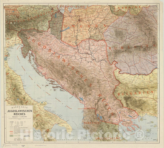 Map : Yugoslavia 1919, Handkarte des Jugoslawischen Reiches , Antique Vintage Reproduction