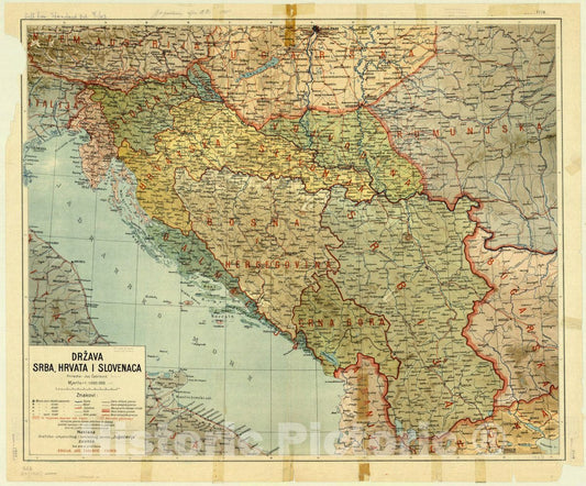 Map : Yugoslavia 1920, Drzava Srba, Hrvata i Slovenaca , Antique Vintage Reproduction