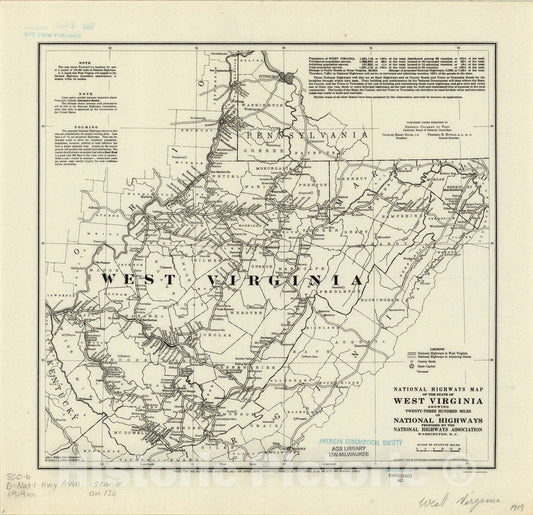 Map : West Virginia 1919 2, Antique Vintage Reproduction