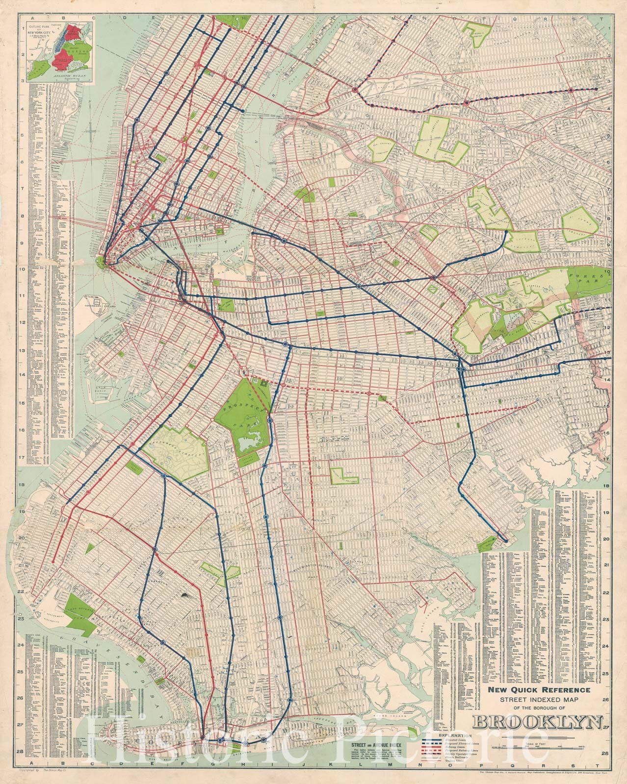 Map : New York 1918, New quick reference street indexed map of the borough of Brooklyn , Antique Vintage Reproduction
