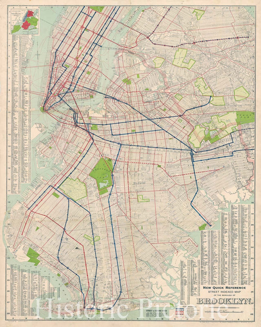 Map : New York 1918, New quick reference street indexed map of the borough of Brooklyn , Antique Vintage Reproduction