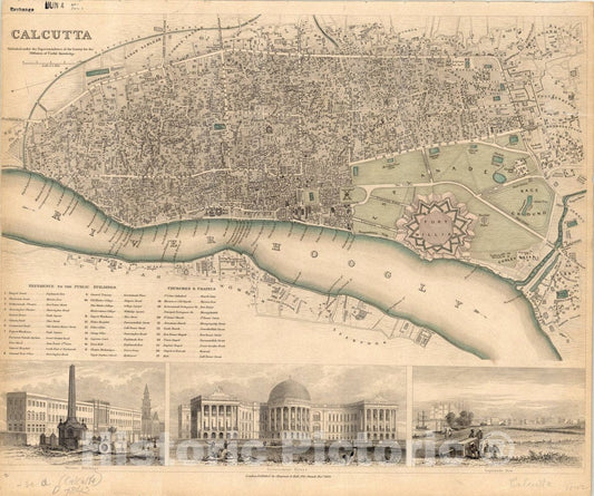 Map : Calcutta, India 1842, Calcutta , Antique Vintage Reproduction