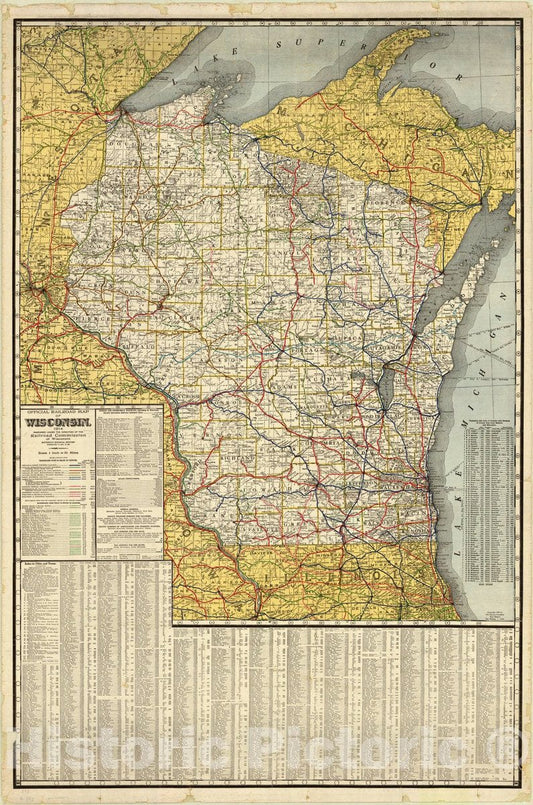 Map : Wisconsin 1914 , Official railroad map of Wisconsin : 1914 , Antique Vintage Reproduction