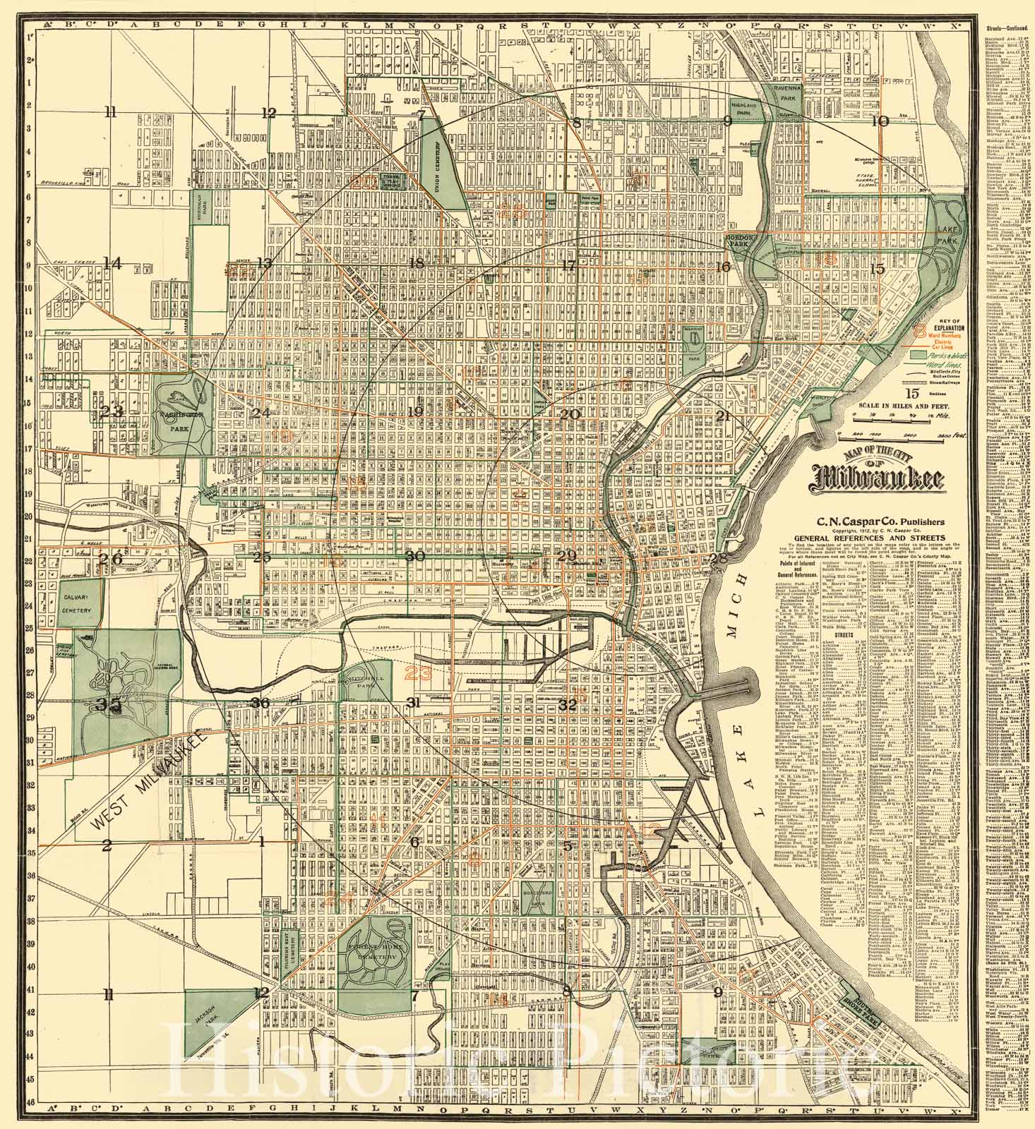 Map : Milwaukee (Wisconsin) 1912, Map of the City of Milwaukee , Antique Vintage Reproduction
