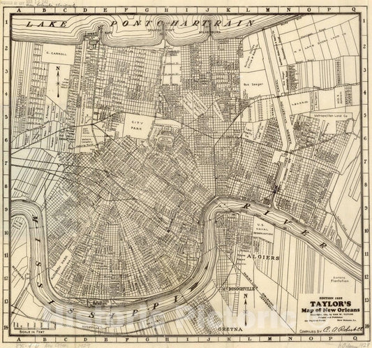 Map : New Orleans , Taylor's map of New Orleans , Antique Vintage Reproduction