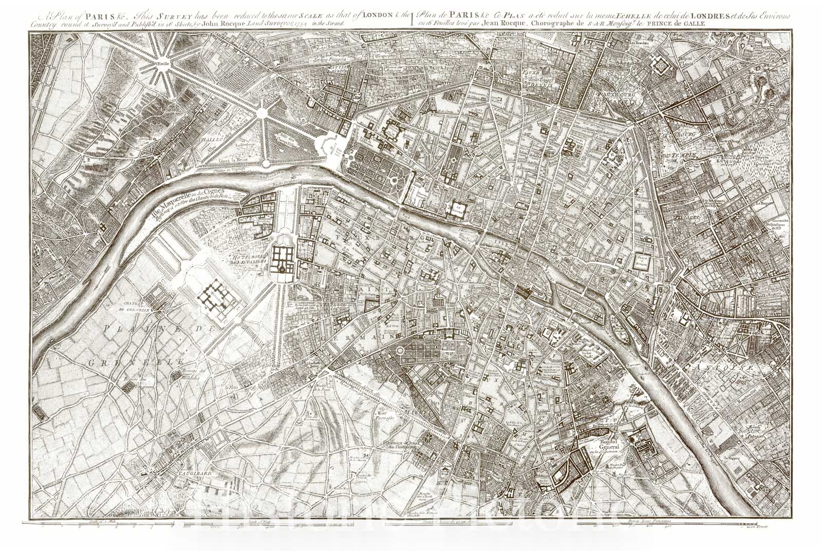 Map : Paris, France, Antique Vintage Reproduction