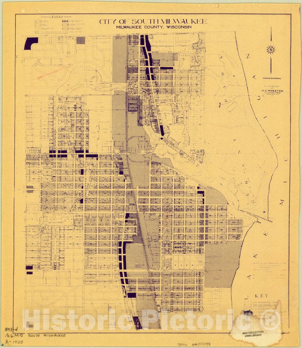 Map : South Milwaukee, Wisconsin 1928, City of South Milwaukee : Milwaukee County, Wisconsin , Antique Vintage Reproduction
