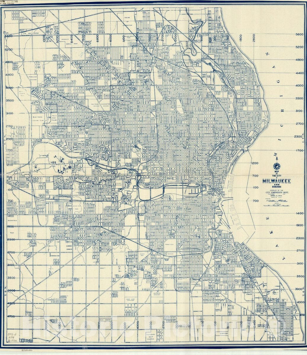 Map : Milwaukee, Wisconsin 1934, Map of the city of Milwaukee and suburbs , Antique Vintage Reproduction