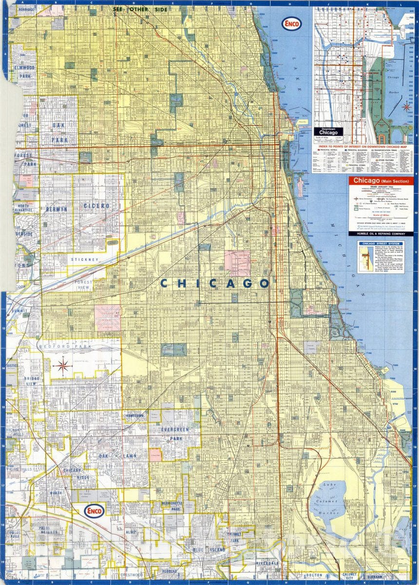 Map : Chicago , Chicago and vicinity with expressways directory , Antique Vintage Reproduction