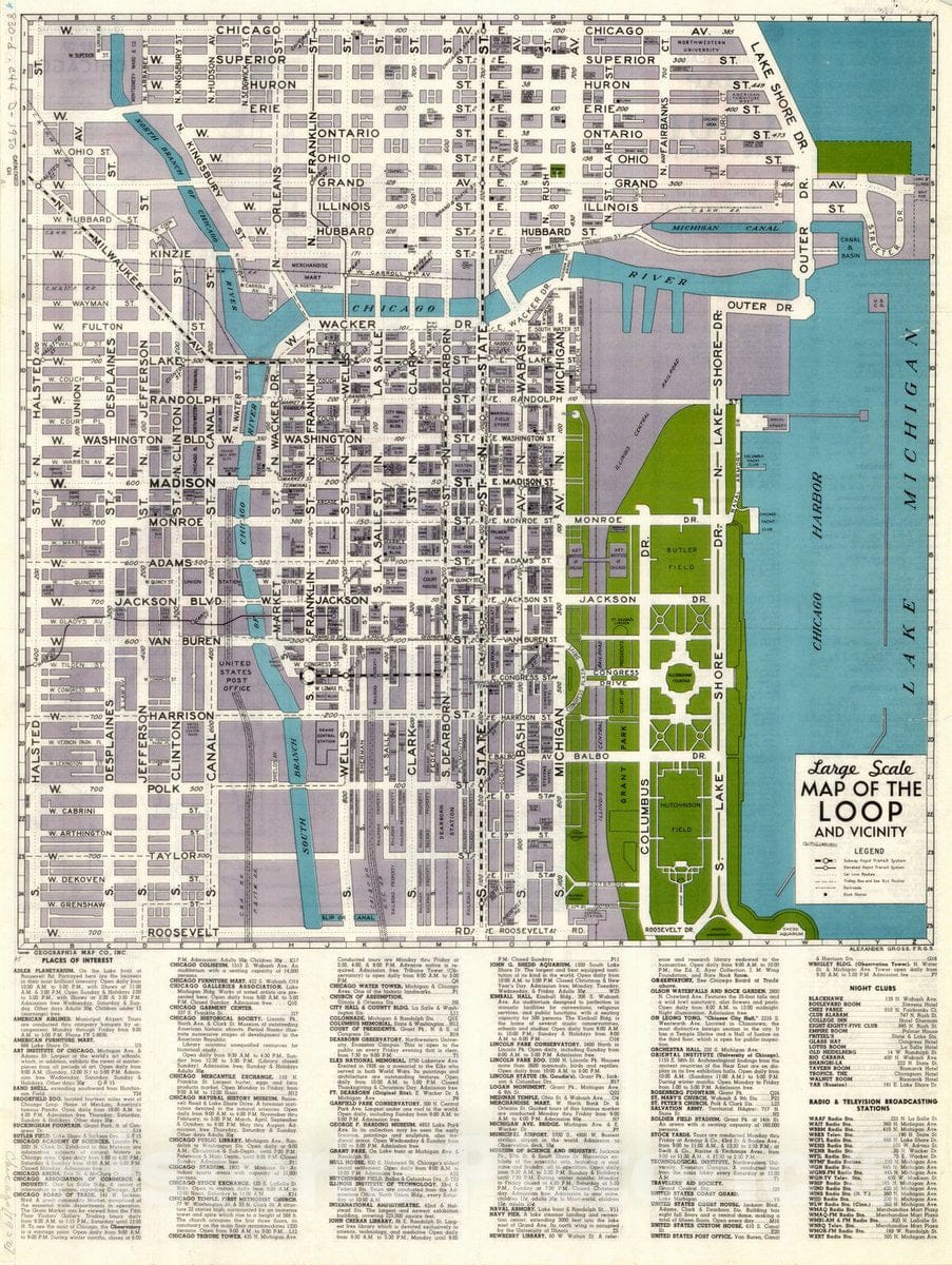 Map : Chicago, Large scale map of the Loop and vicinity , Antique Vintage Reproduction
