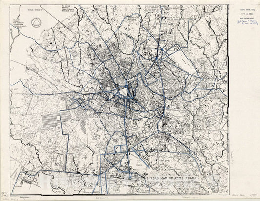 Map : Addis Ababa, Ethiopia 1955, Road map of Addis Ababa , Antique Vintage Reproduction