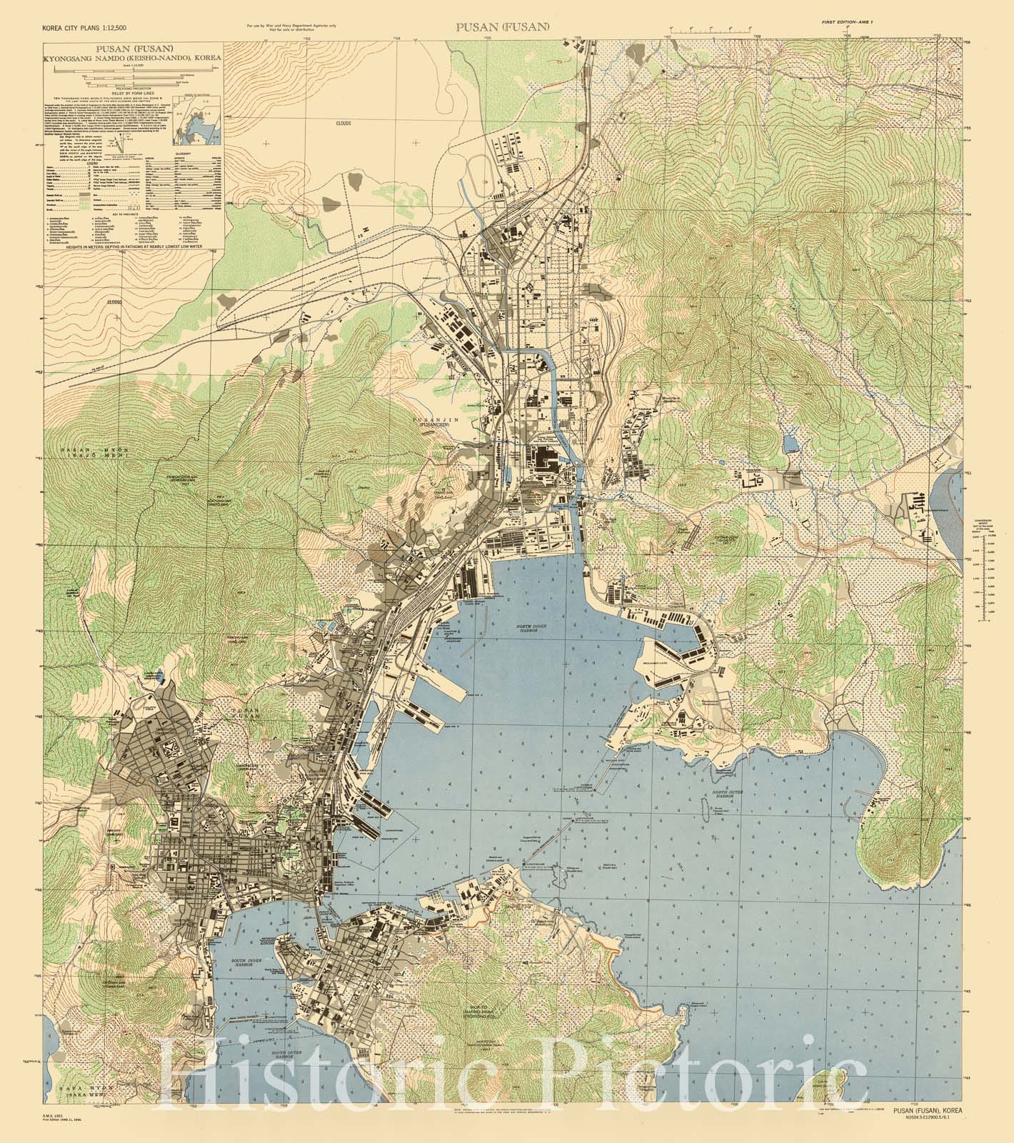 Map : Pusan, Korea 1946, Korea City Plans 1:12,500 : Pusan (Fusan), Antique Vintage Reproduction