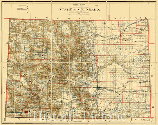 Map : Colorado 1892, State of Colorado , Antique Vintage Reproduction