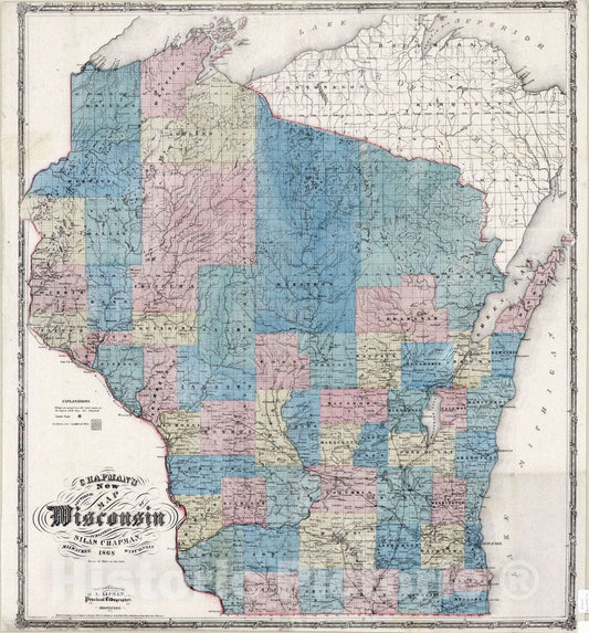 Map : Wisconsin 1868, Chapman's new sectional map of Wisconsin , Antique Vintage Reproduction
