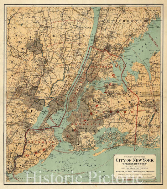 Map : New York City, New York 1897, Antique Vintage Reproduction