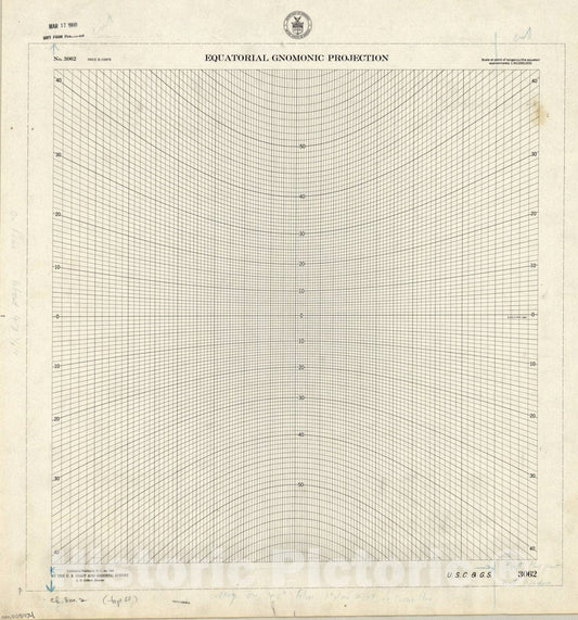 Map : World 1942, Equatorial gnomonic projection , Antique Vintage Reproduction