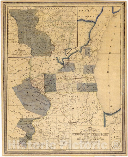 Map : Wisconsin 1838 2, Map of the settled part of Wisconsin Territory , Antique Vintage Reproduction